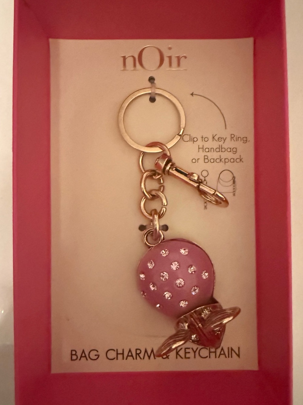 nOir Jewelry Pink Crystal mouse Keychain with Gold Hardware